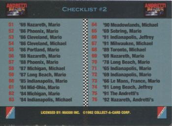 1992 Collect-a-Card Andretti Family Racing #100 Checklist #2 Front
