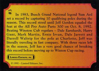 1992 Limited Editions Jeff Gordon #3 Jeff Gordon's Car Back