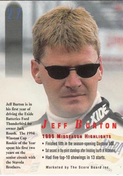 1996 Score Board Autographed #27 Jeff Burton Back