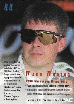 1996 Score Board Autographed #44 Ward Burton Back