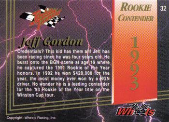 1993 Wheels Rookie Thunder #32 Jeff Gordon Back