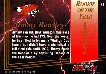 1993 Wheels Rookie Thunder #31 Jimmy Hensley Back