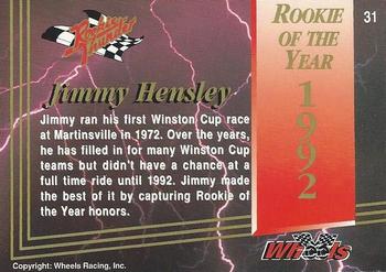 1993 Wheels Rookie Thunder - Platinum #31 Jimmy Hensley Back