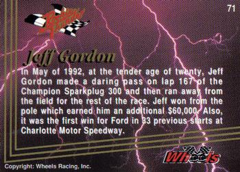 1993 Wheels Rookie Thunder - Platinum #71 Jeff Gordon Back