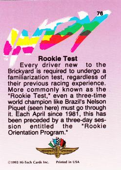 1993 Hi-Tech Indy #76 Rookie Test Back