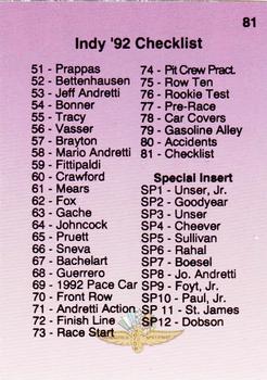 1993 Hi-Tech Indy #81 Checklist Back