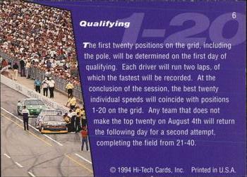 1994 Hi-Tech Brickyard 400 #6 Qualifying Back