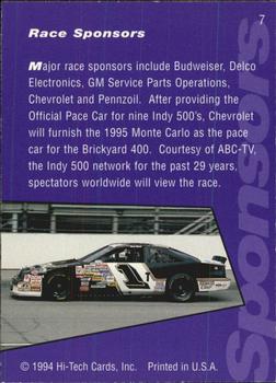 1994 Hi-Tech Brickyard 400 #7 Race Sponsors Back