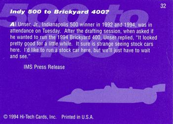 1994 Hi-Tech Brickyard 400 #32 Indy 500 to Brickyard 400? Back