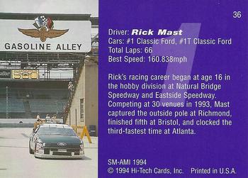 1994 Hi-Tech Brickyard 400 #36 Rick Mast Back
