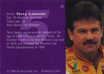 1994 Hi-Tech Brickyard 400 #39 Terry Labonte Back