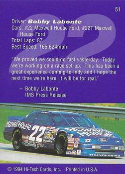 1994 Hi-Tech Brickyard 400 #51 Bobby Labonte Back