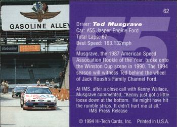 1994 Hi-Tech Brickyard 400 #62 Ted Musgrave Back