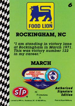1992 Food Lion Richard Petty #6 Richard Petty Back