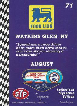1992 Food Lion Richard Petty #71 Richard Petty Back