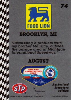 1992 Food Lion Richard Petty #74 Maurice Petty / Richard Petty Back