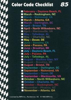 1992 Food Lion Richard Petty #85 Richmond, VA September Back