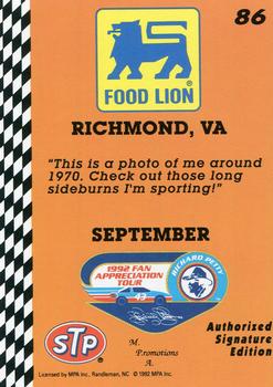 1992 Food Lion Richard Petty #86 Richard Petty Back