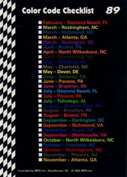 1992 Food Lion Richard Petty #89 Dover, DE September Back