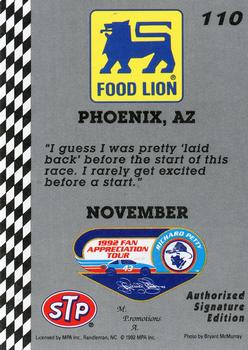 1992 Food Lion Richard Petty #110 Richard Petty Back