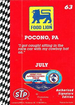 1992 Food Lion Richard Petty #63 Richard Petty Back