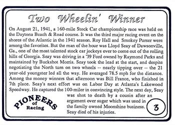 1991 Galfield Press Pioneers of Racing #3 Lloyd Seay Back