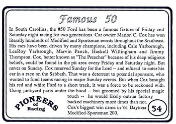 1991 Galfield Press Pioneers of Racing #54 Marion Cox Back