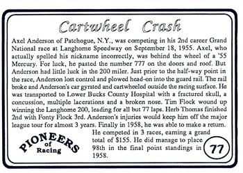 1991 Galfield Press Pioneers of Racing #77 Axel Anderson Back