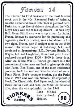 1991 Galfield Press Pioneers of Racing #98 Raymond Parks / Bob Flock Back