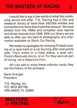 1989-90 TG Racing Masters of Racing #1 Gun Gray Back