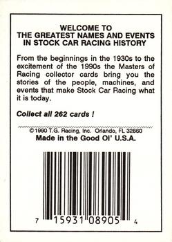 1989-90 TG Racing Masters of Racing #NNO Info Card Back