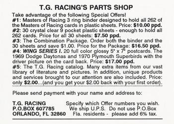 1989-90 TG Racing Masters of Racing #NNO Info Card Front