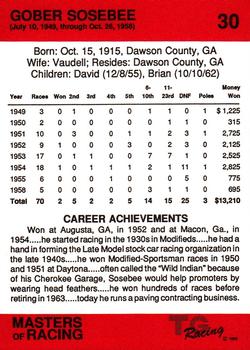 1989-90 TG Racing Masters of Racing #30 Gober Sosebee Back