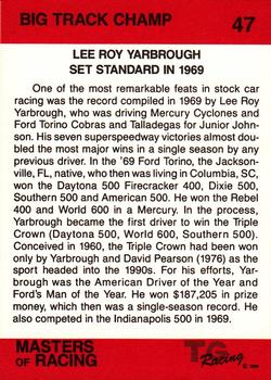 1989-90 TG Racing Masters of Racing #47 LeeRoy Yarbrough Back