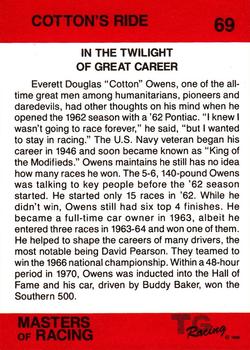 1989-90 TG Racing Masters of Racing #69 Cotton Owens Back