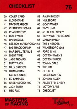 1989-90 TG Racing Masters of Racing #76 Pit Road Buffet Back