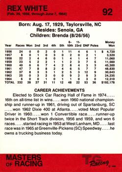 1989-90 TG Racing Masters of Racing #92 Rex White  Back