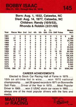1989-90 TG Racing Masters of Racing #145 Bobby Isaac  Back