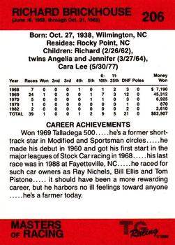 1989-90 TG Racing Masters of Racing #206 Richard Brickhouse Back