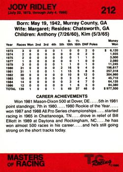 1989-90 TG Racing Masters of Racing #212 Jody Ridley Back