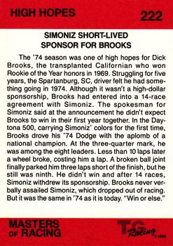 1989-90 TG Racing Masters of Racing #222 Dick Brooks' Car Back