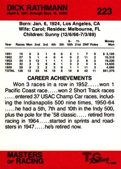 1989-90 TG Racing Masters of Racing #223 Dick Rathmann Back