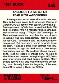 1989-90 TG Racing Masters of Racing #255 Cale Yarborough's Car Back