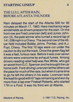 1991-92 TG Racing Masters of Racing Update #4 Starting Lineup Back