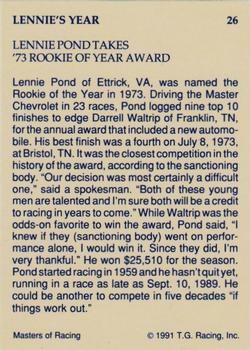1991-92 TG Racing Masters of Racing Update #26 Lennie Pond w/Car Back