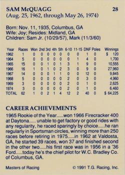 1991-92 TG Racing Masters of Racing Update #28 Sam McQuagg Back