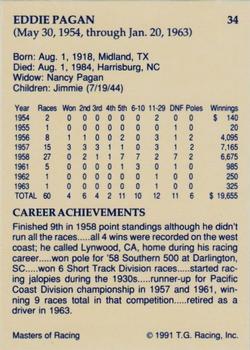 1991-92 TG Racing Masters of Racing Update #34 Eddie Pagan Back