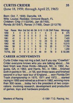 1991-92 TG Racing Masters of Racing Update #35 Curtis Crider Back