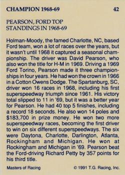 1991-92 TG Racing Masters of Racing Update #42 David Pearson Back