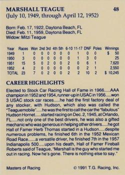 1991-92 TG Racing Masters of Racing Update #48 Marshall Teague Back